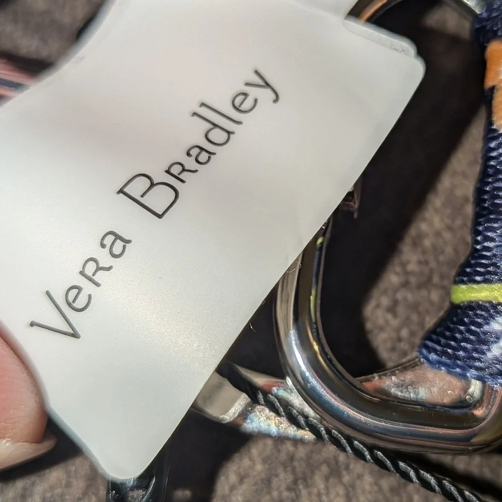 Vera Bradley French Ditsy Wide Lanyard Navy Blue Bird Floral ID Key Holder NEW